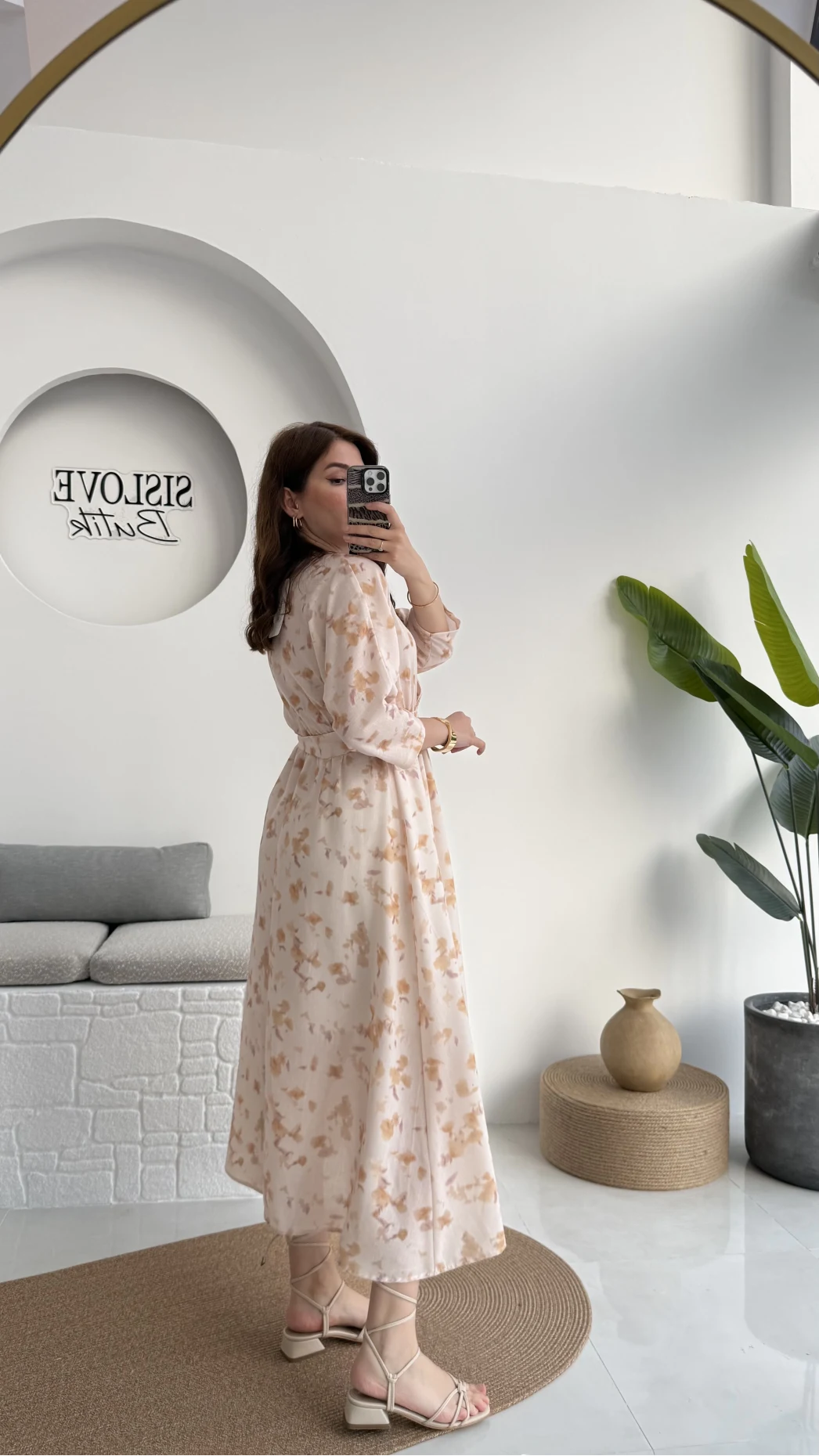 Forrest - Çiçek Detaylı Astarlı Elbise - Bej - 3039