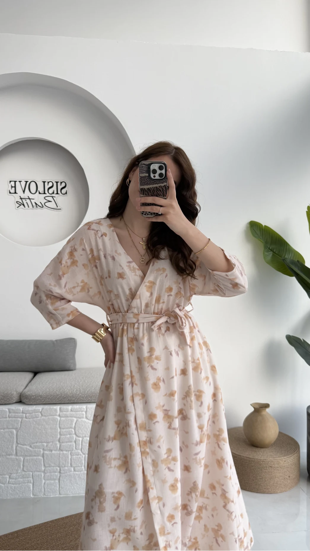 Forrest - Çiçek Detaylı Astarlı Elbise - Bej - 3039