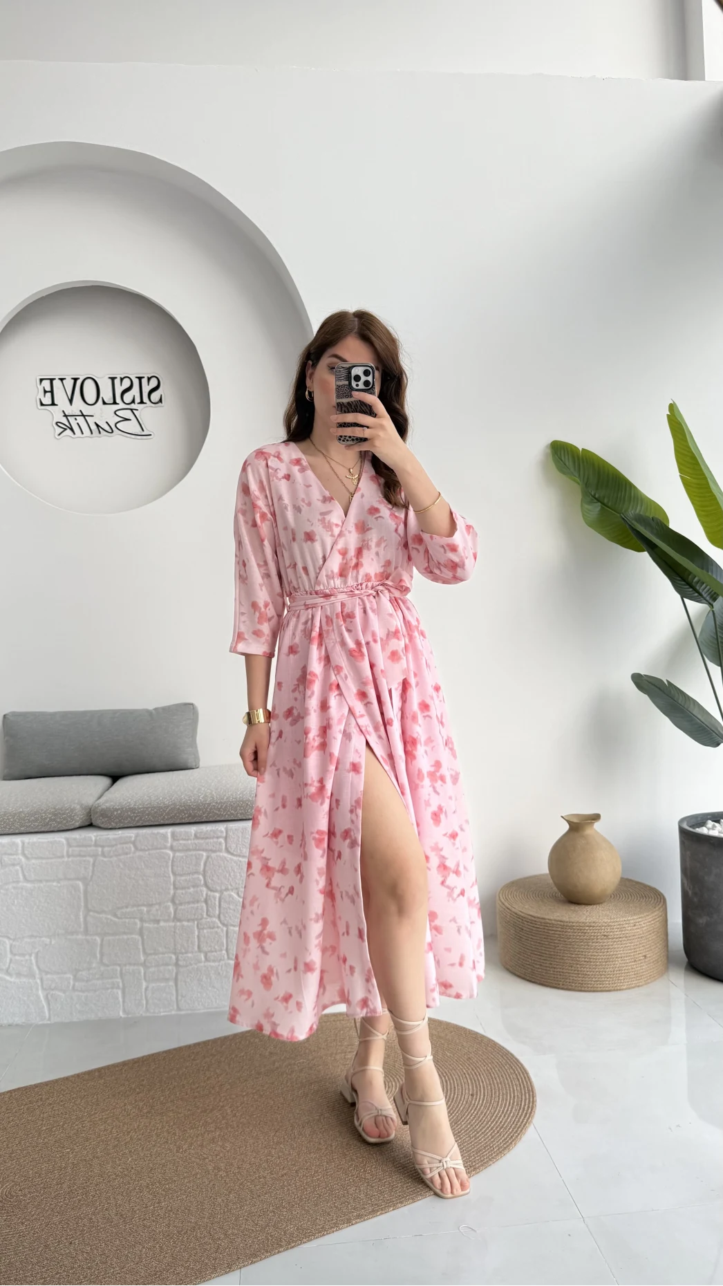 Forrest - Çiçek Detaylı Astarlı Elbise - Pembe - 3039