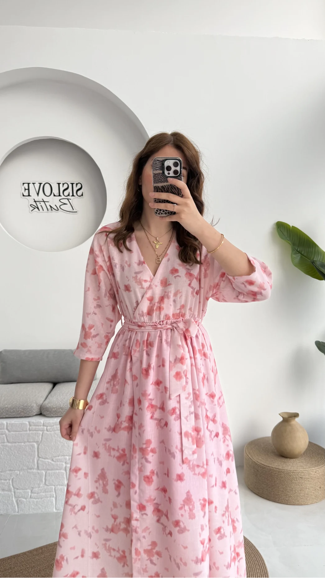 Forrest - Çiçek Detaylı Astarlı Elbise - Pembe - 3039