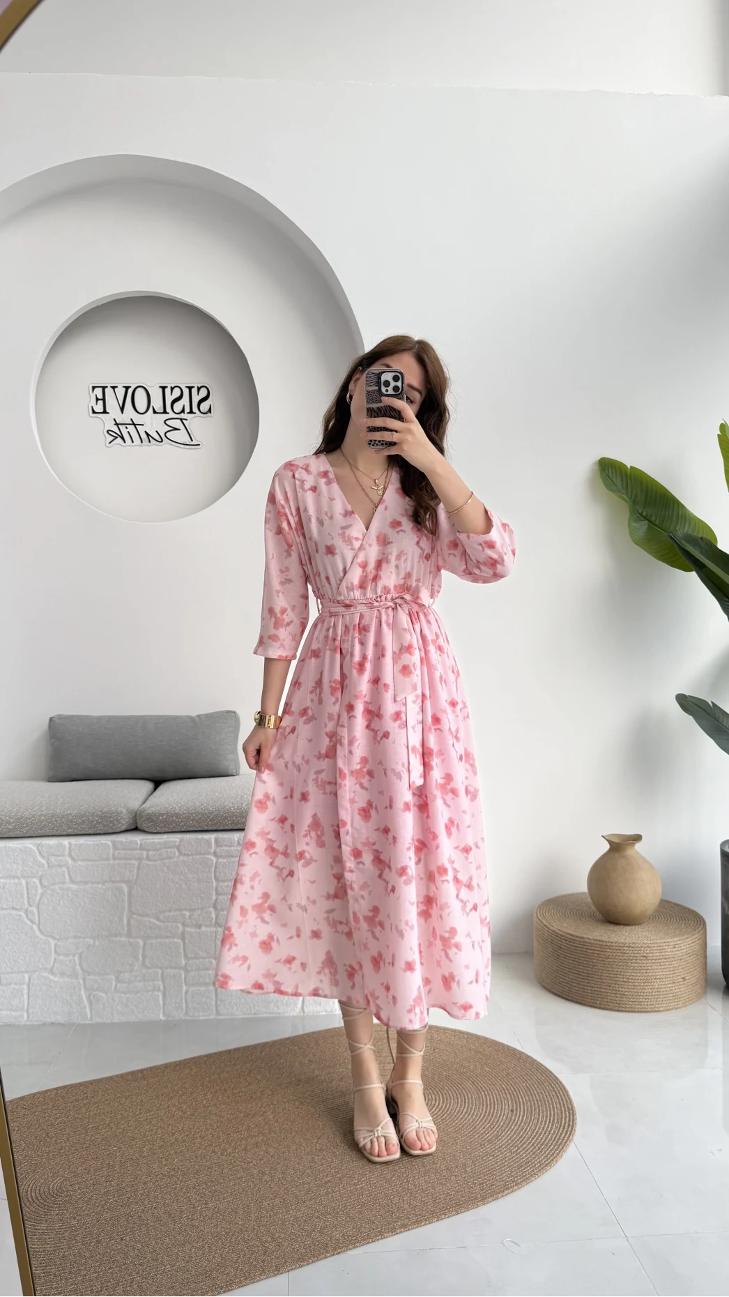 Forrest - Çiçek Detaylı Astarlı Elbise - Pembe - 3039