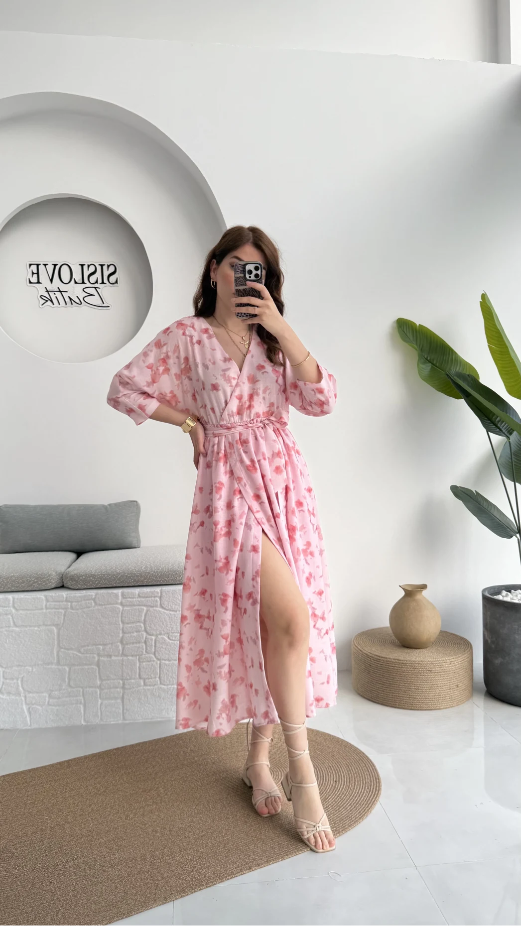 Forrest - Çiçek Detaylı Astarlı Elbise - Pembe - 3039