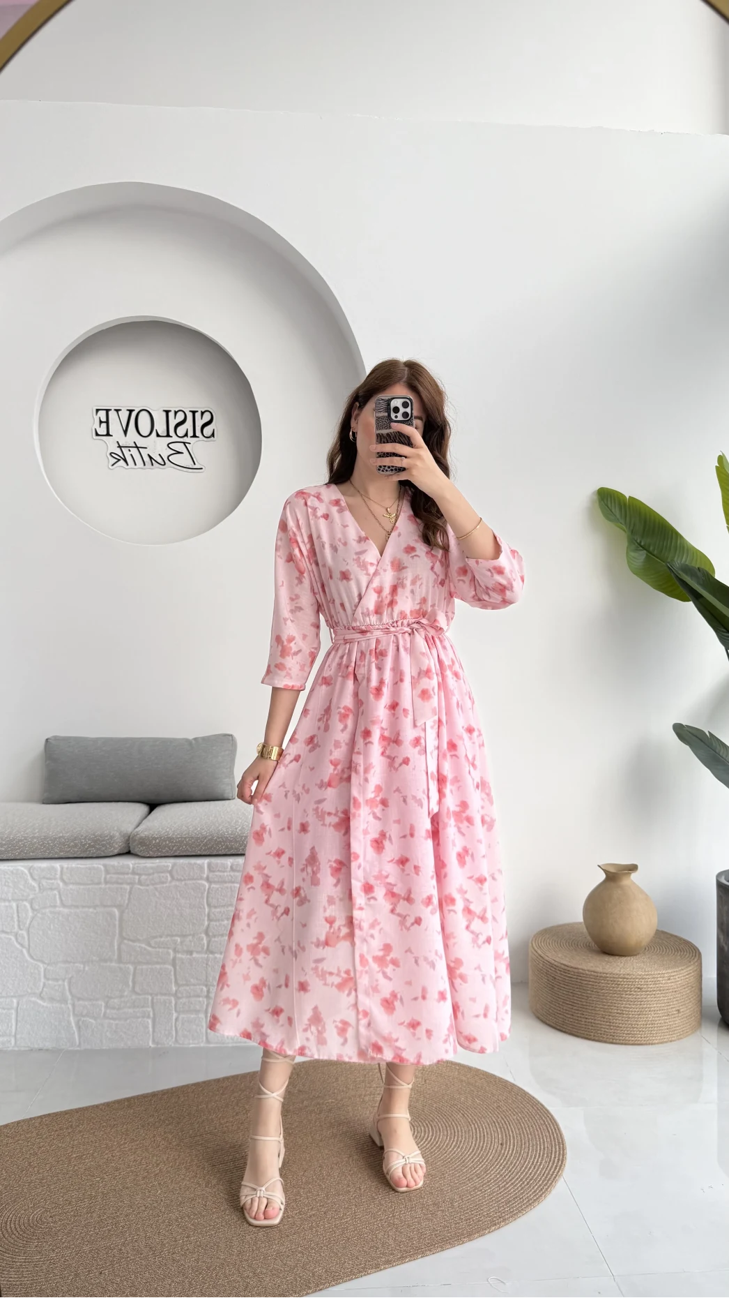 Forrest - Çiçek Detaylı Astarlı Elbise - Pembe - 3039