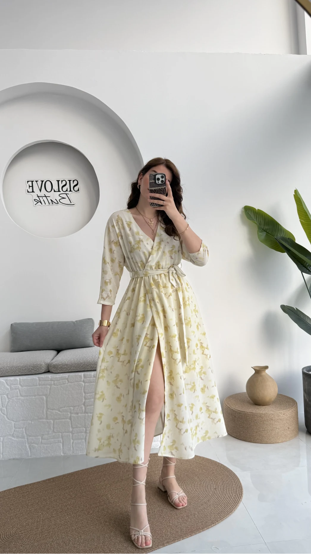 Forrest - Çiçek Detaylı Astarlı Elbise - Yeşil - 3039