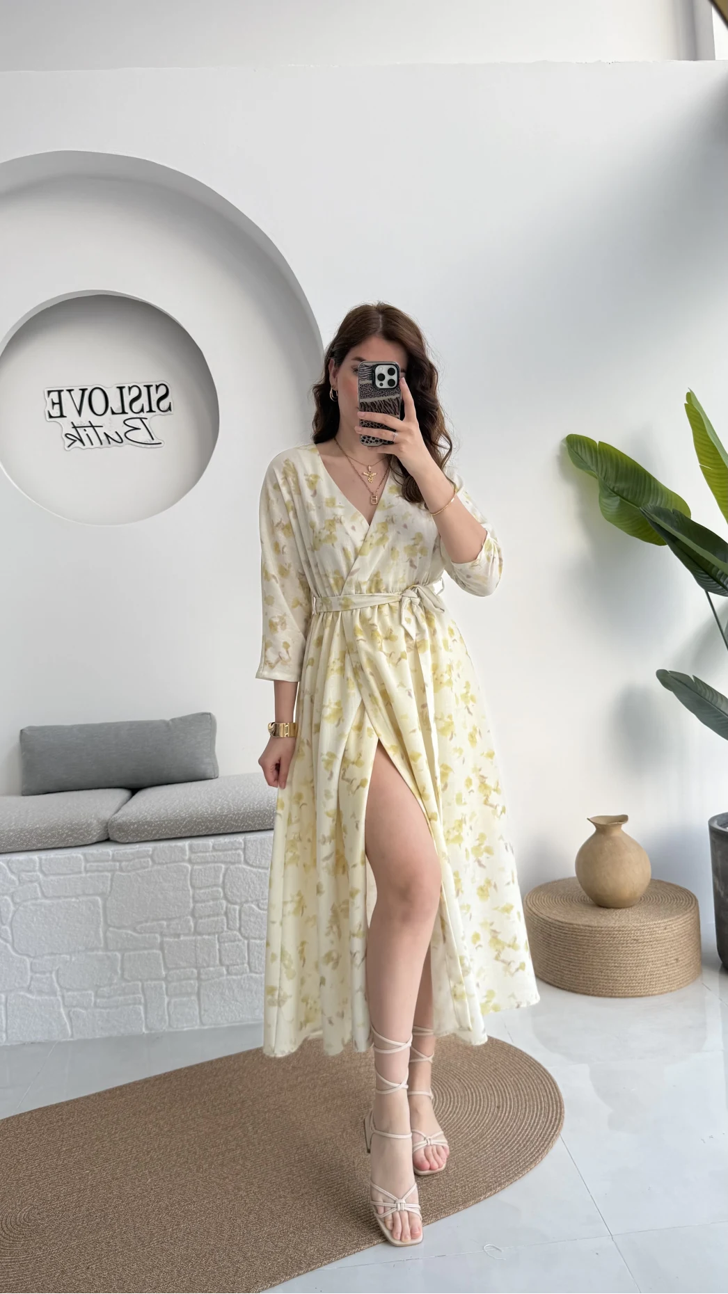 Forrest - Çiçek Detaylı Astarlı Elbise - Yeşil - 3039