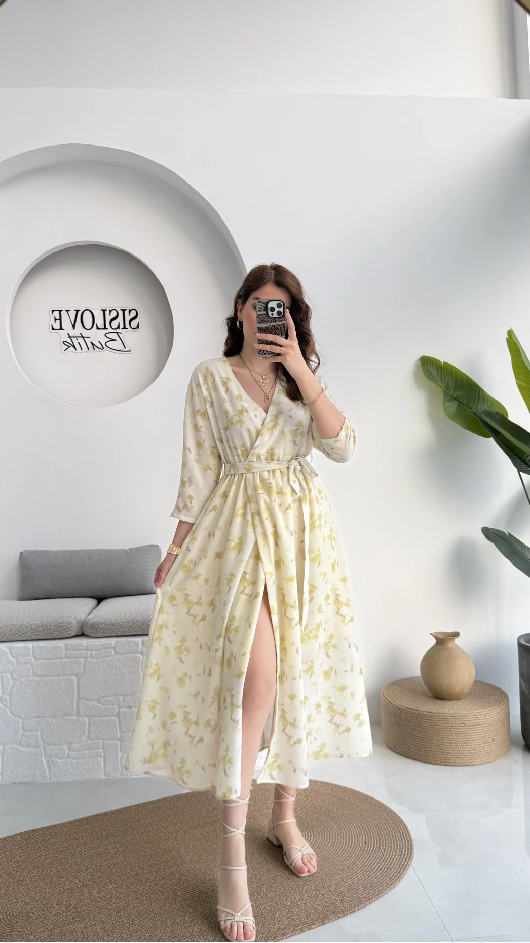 Forrest - Çiçek Detaylı Astarlı Elbise - Yeşil - 3039