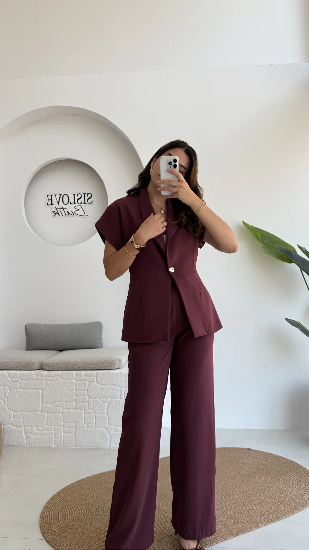 Fragile Şal Yaka Yelek Pantolon Takım - Bordo - Kod: 8789
