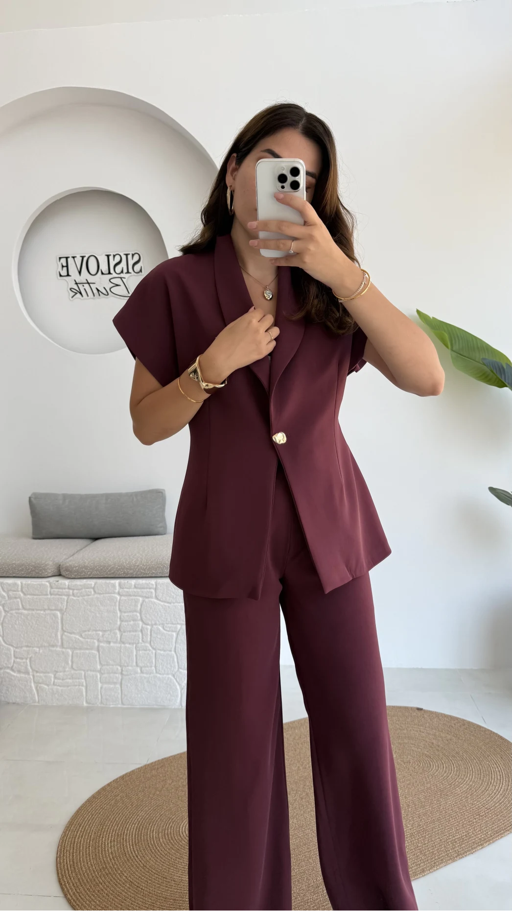 Fragile Şal Yaka Yelek Pantolon Takım - Bordo - Kod: 8789