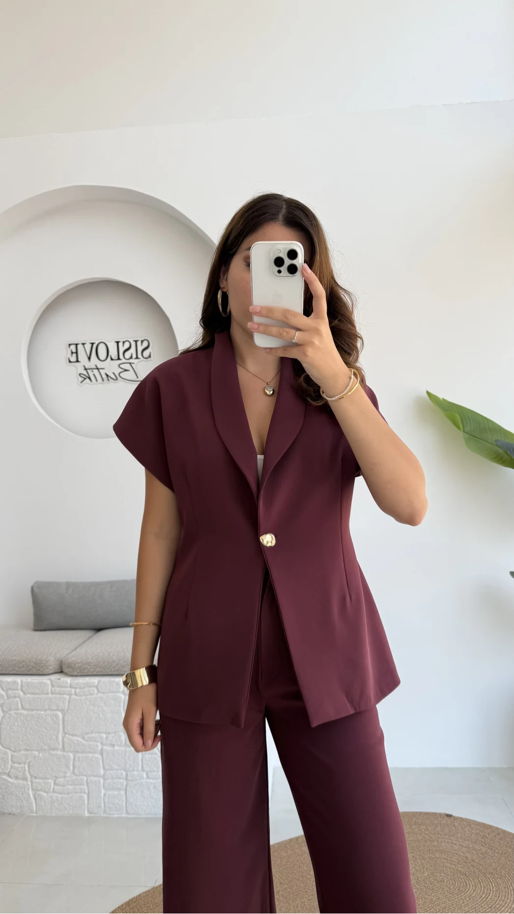 Fragile Şal Yaka Yelek Pantolon Takım - Bordo - Kod: 8789