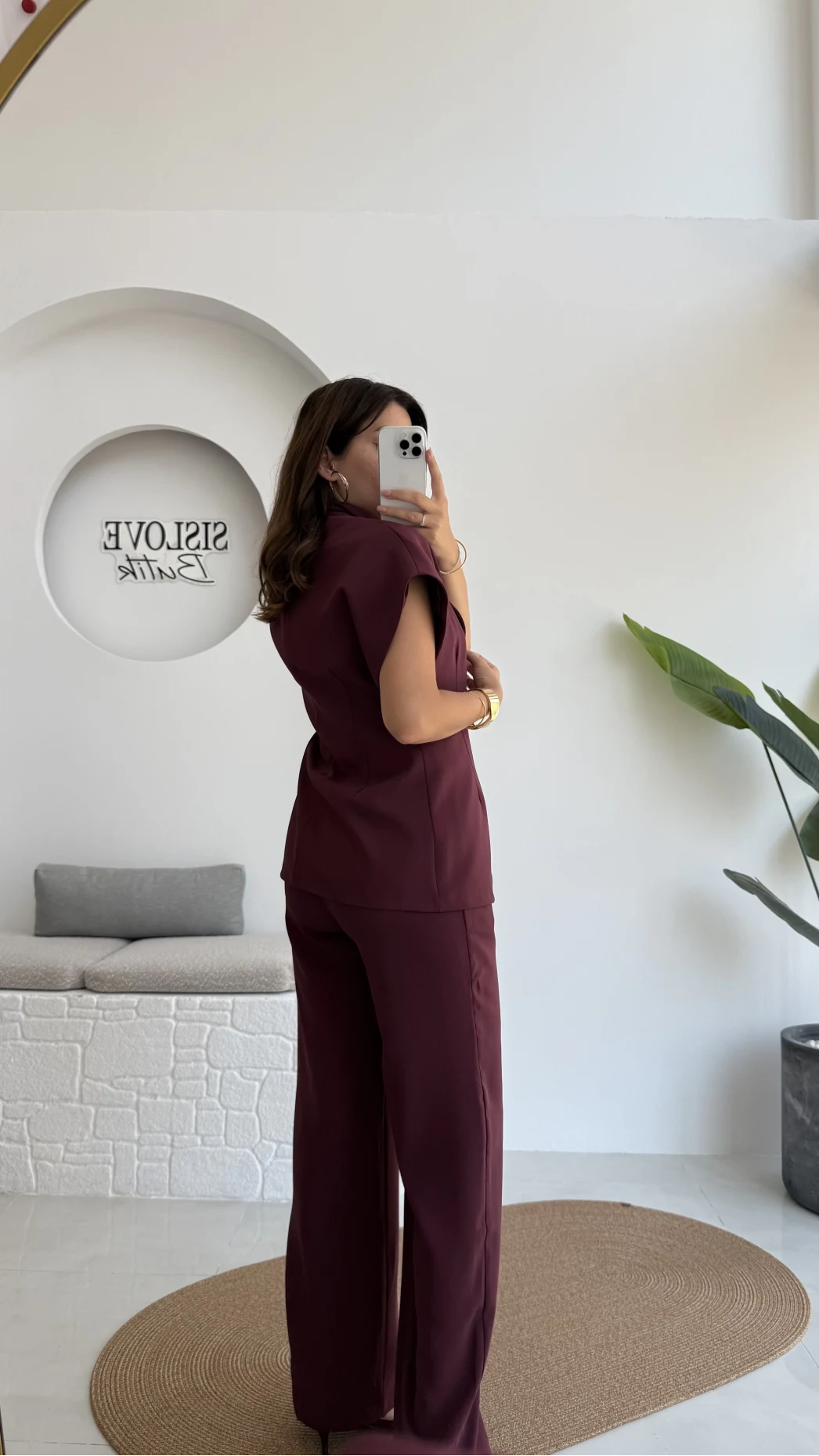 Fragile Şal Yaka Yelek Pantolon Takım - Bordo - Kod: 8789