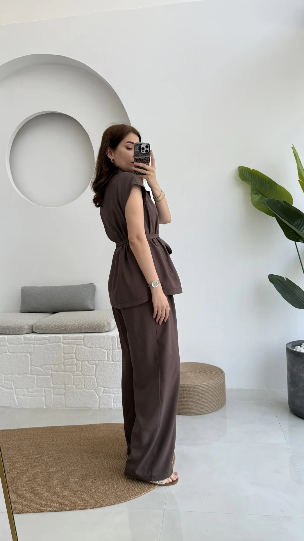 Frondi Tensel Kahve Yelek Kuşaklı Takım KOD:3789