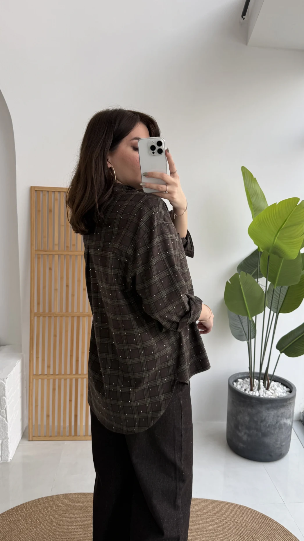 Fular Bağlamalı Taşlı Gömlek - Kahverengi - Kod: 2180