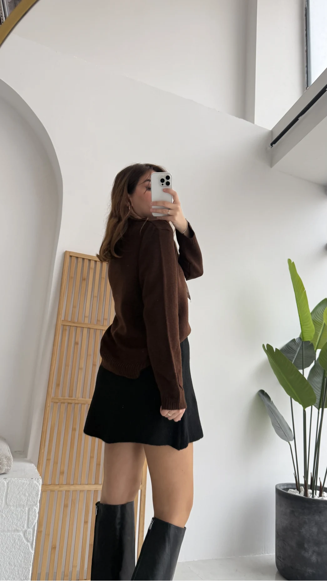 Fular Bağlamalı Uzun Kol Kazak - Acı Kahve