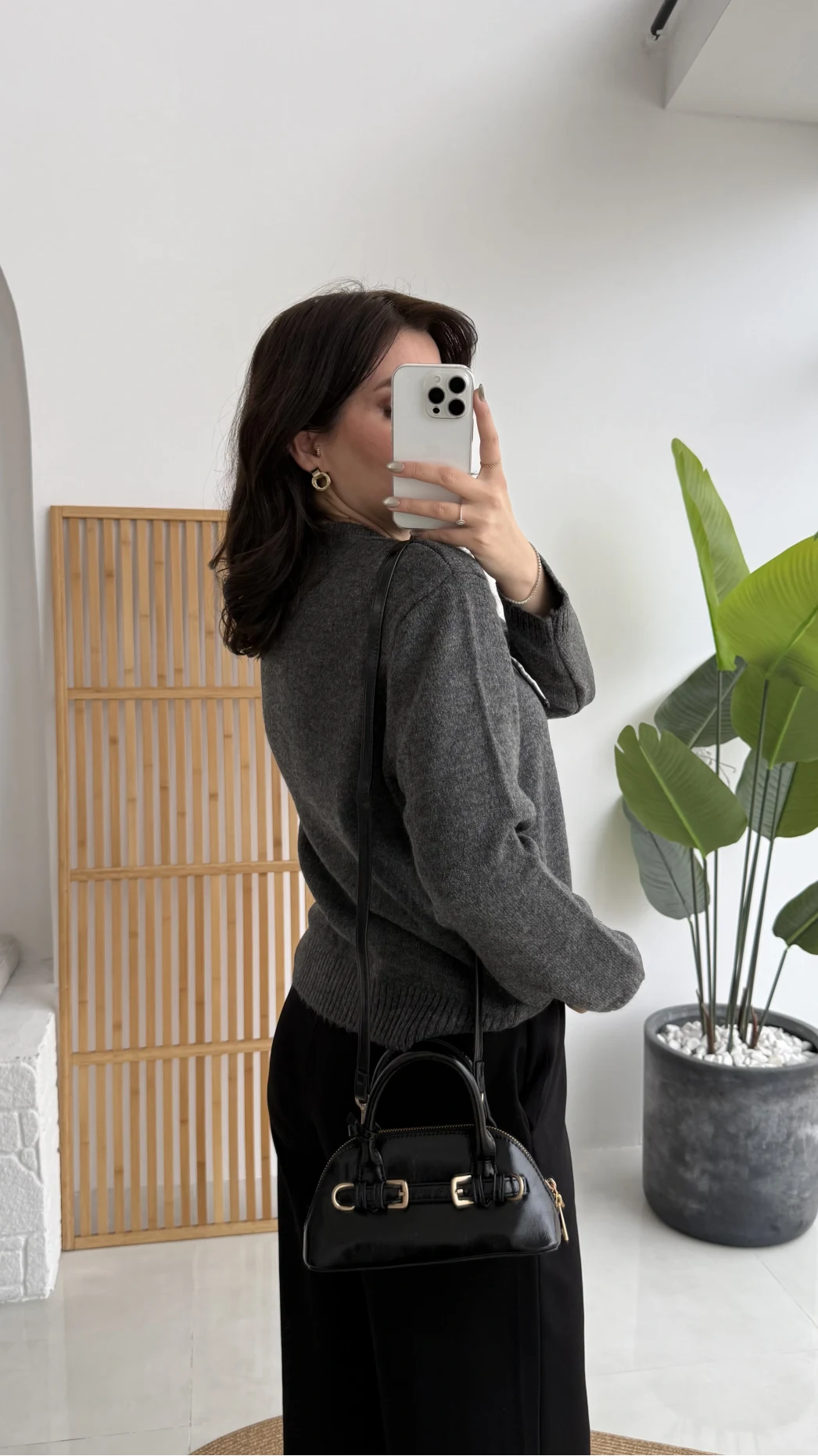 Fular Bağlamalı Uzun Kol Kazak - Antrasit