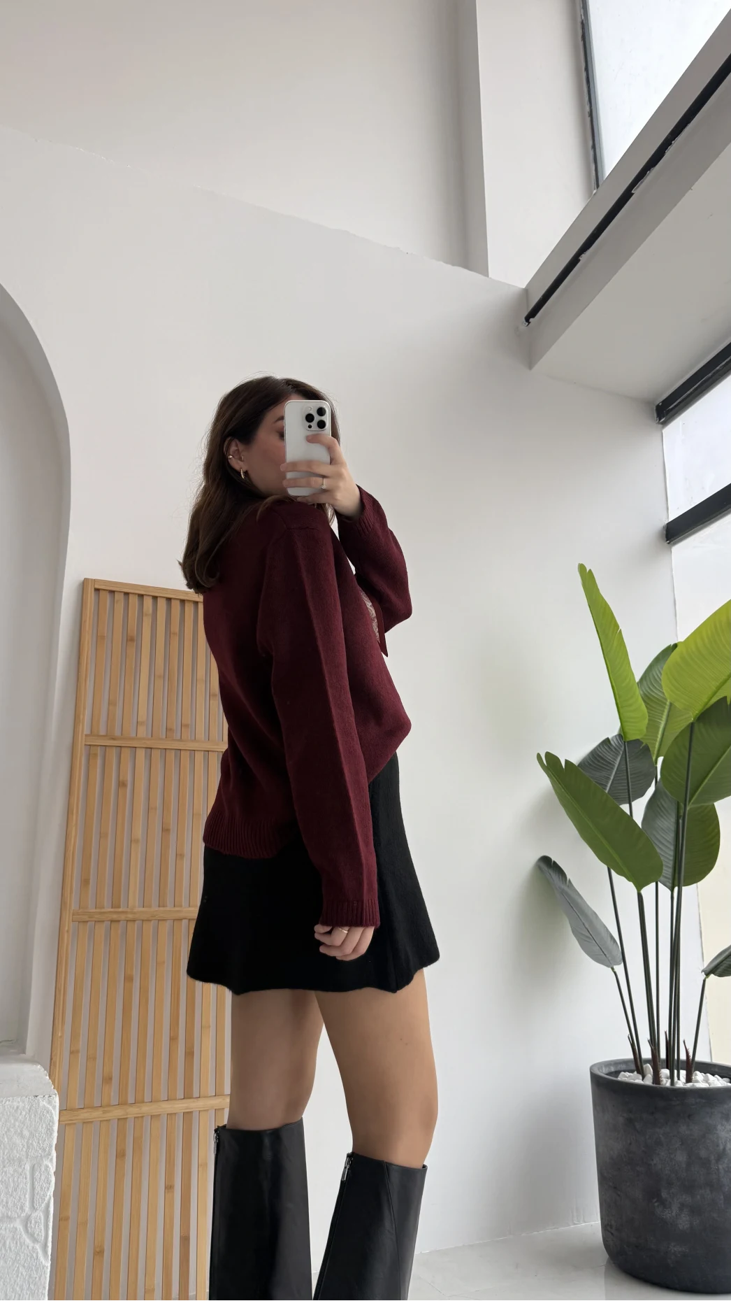 Fular Bağlamalı Uzun Kol Kazak - Bordo