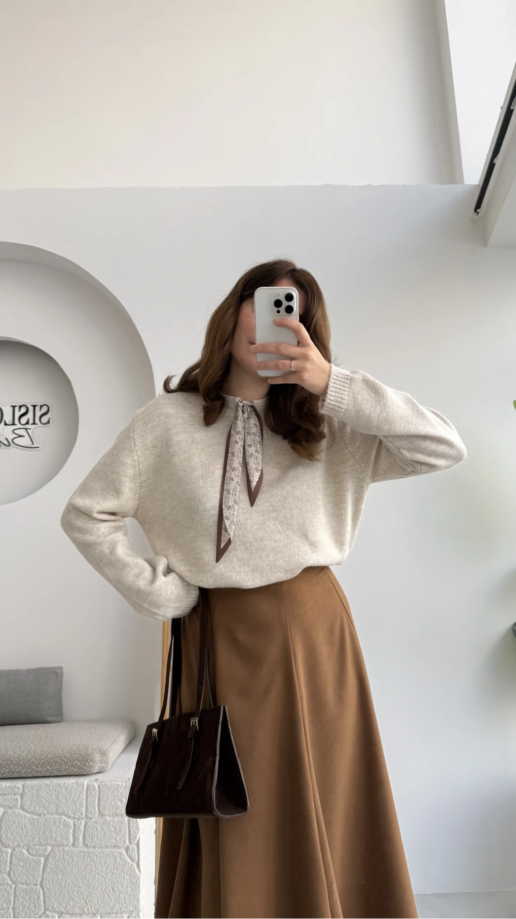 Fular Bağlamalı Uzun Kol Kazak - Ekru