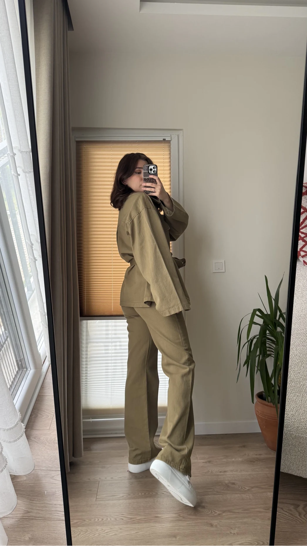 Gabardin Kuşaklı Ceket Takım - Haki