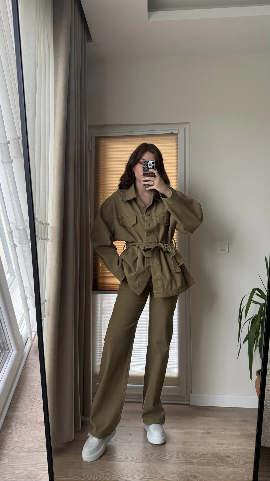 Gabardin Kuşaklı Ceket Takım - Haki