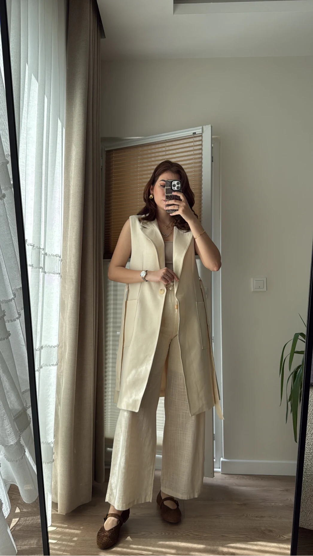 Gabardin Uzun Kuşaklı Yelek