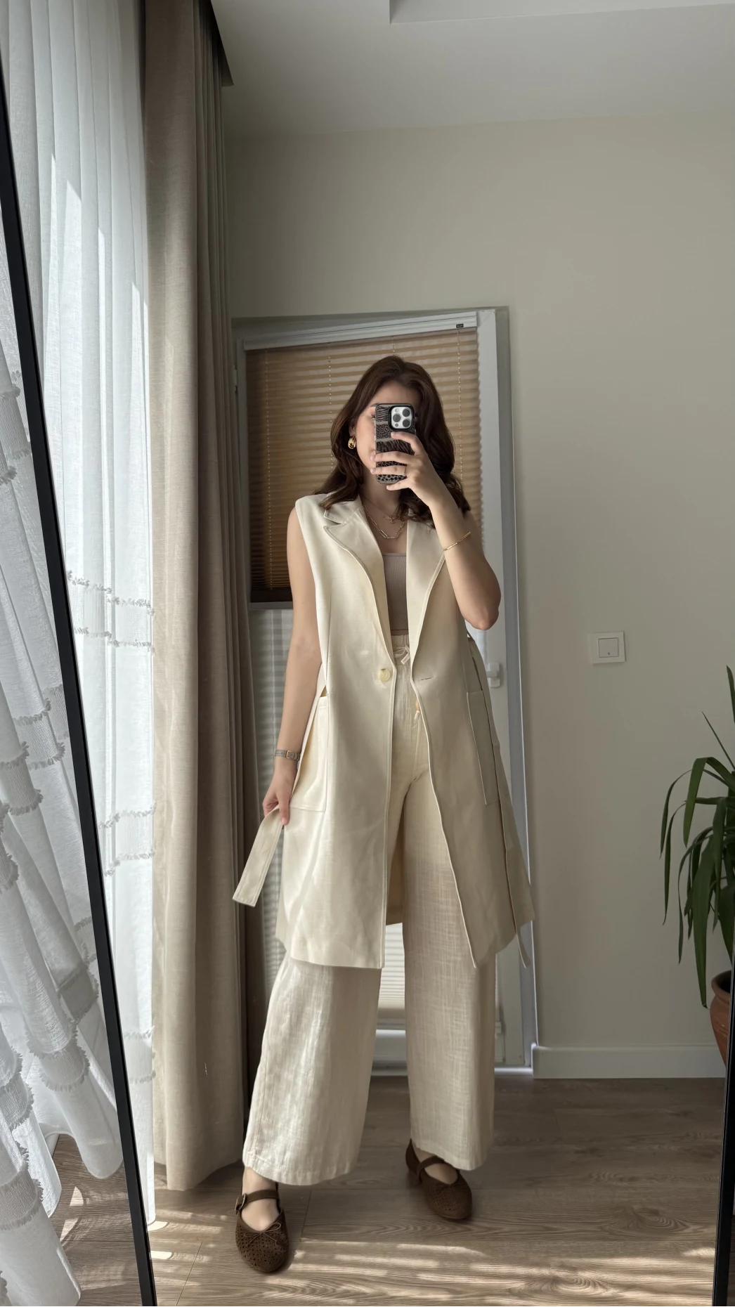 Gabardin Uzun Kuşaklı Yelek