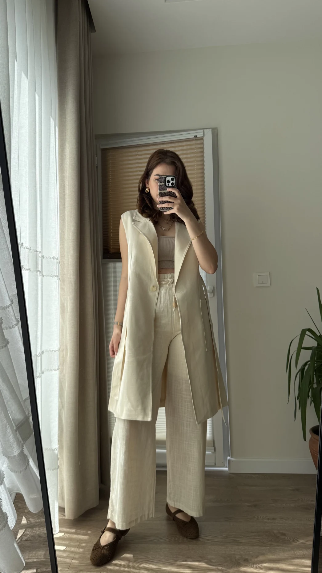 Gabardin Uzun Kuşaklı Yelek