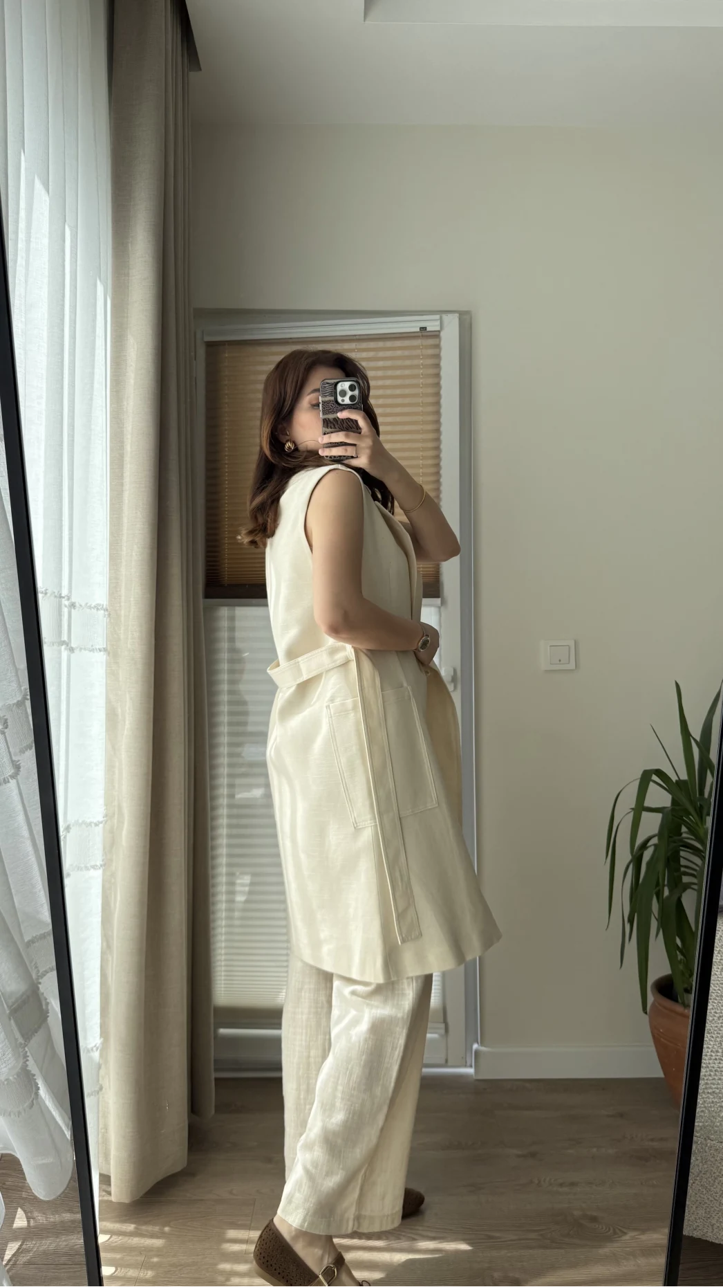 Gabardin Uzun Kuşaklı Yelek