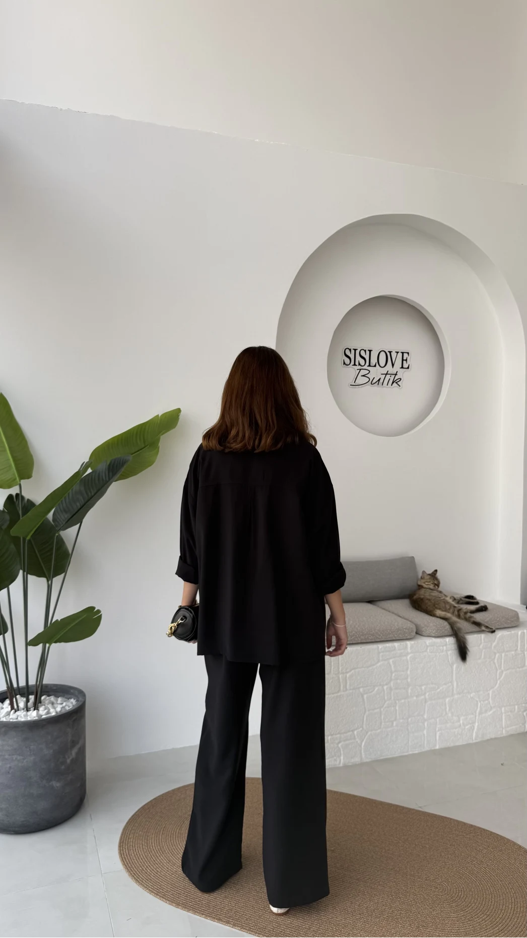 Gabriela Kuşaklı Gömlek Pantolon Takım - Siyah