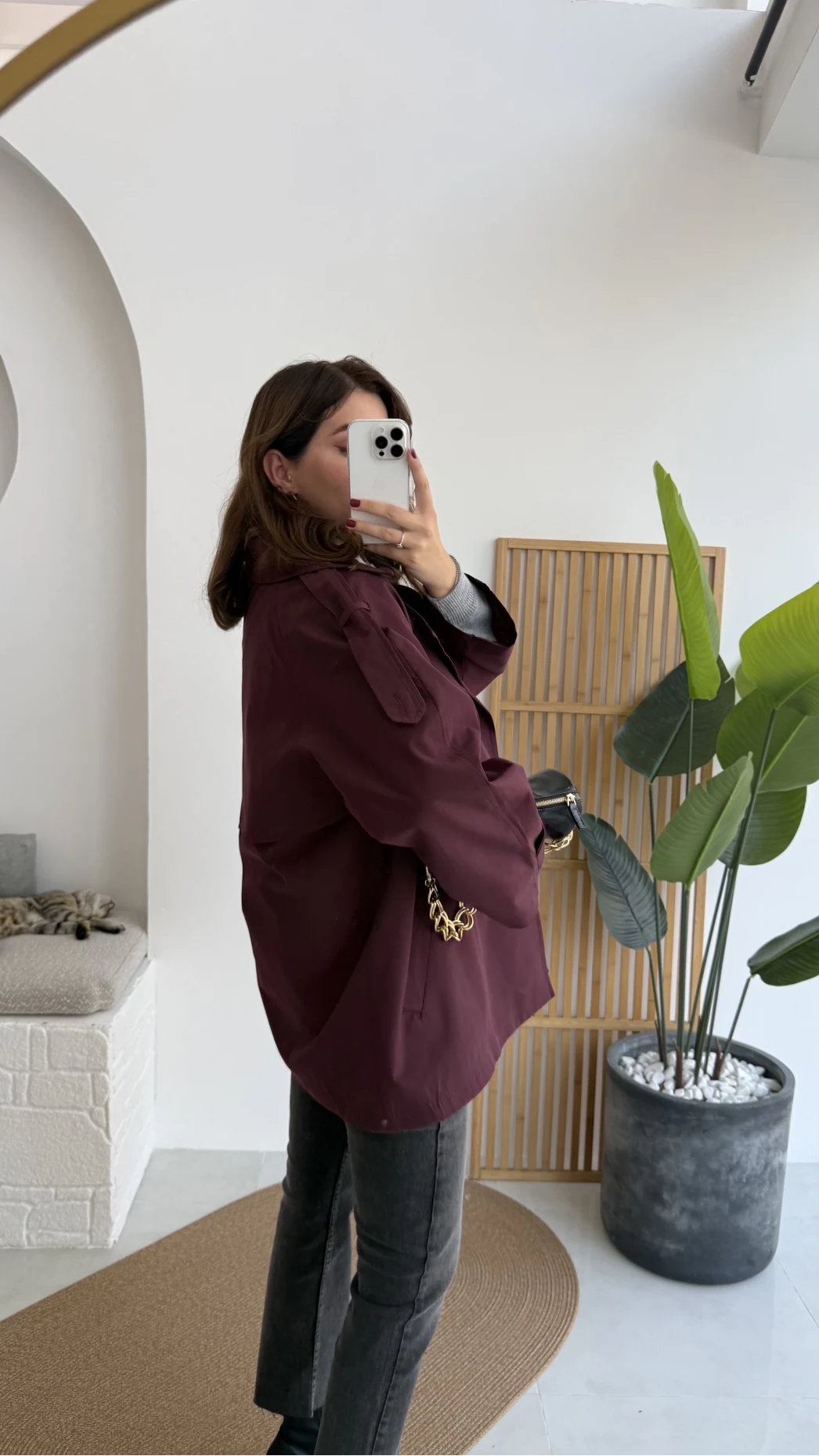 Gemma Kısa Trençkot - Bordo - Kod: 7556