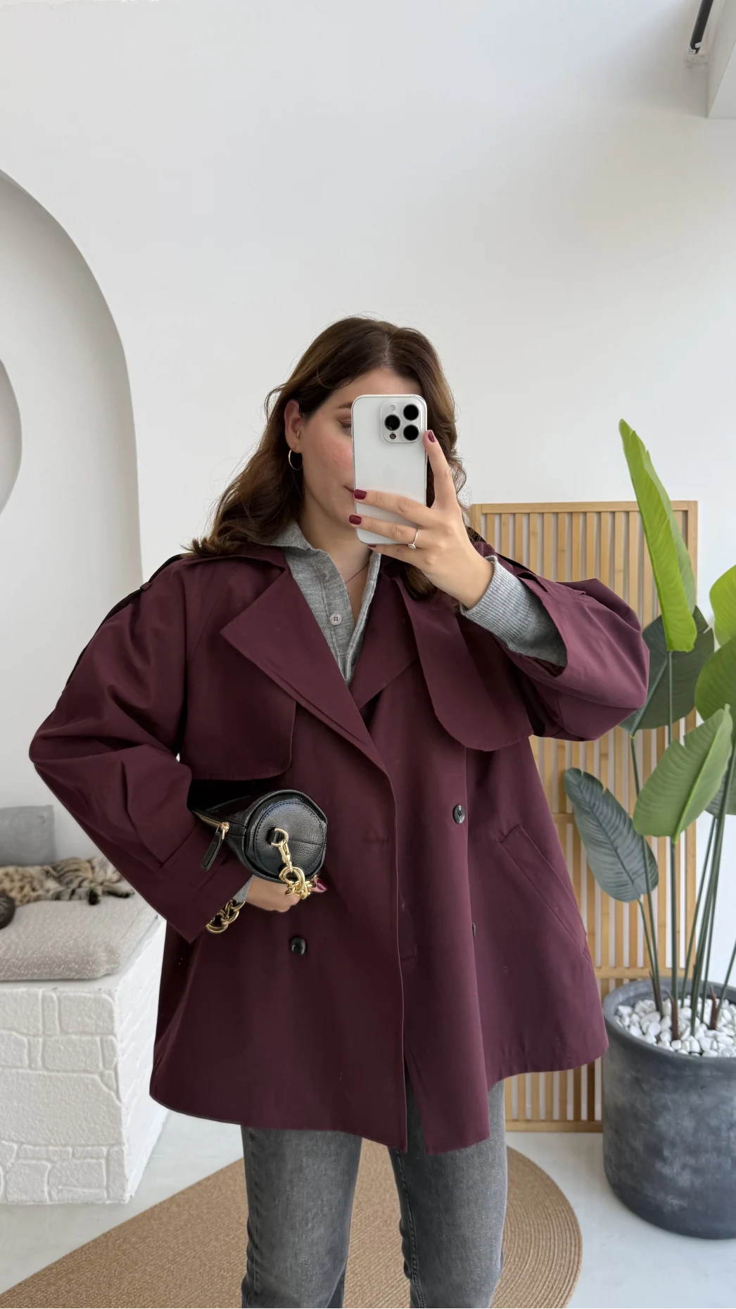 Gemma Kısa Trençkot - Bordo - Kod: 7556