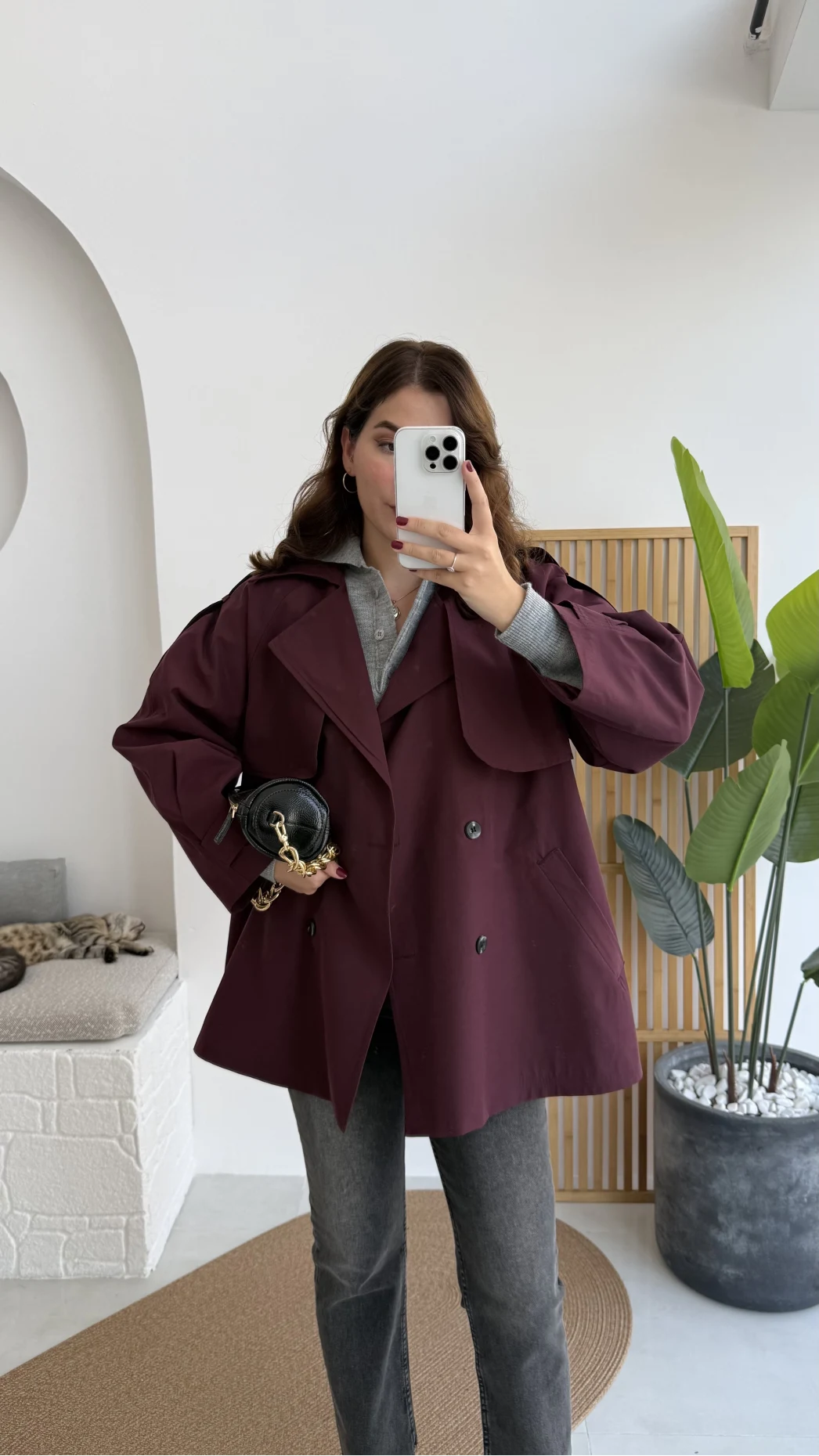 Gemma Kısa Trençkot - Bordo - Kod: 7556