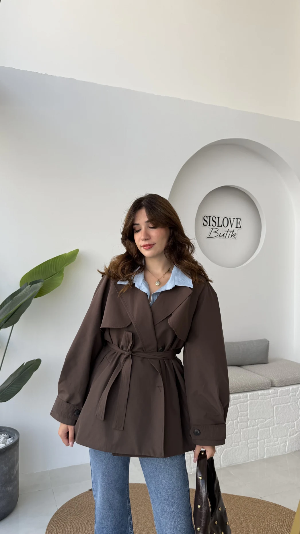 Gemma Kısa Trençkot - Kahve - Kod: 7556
