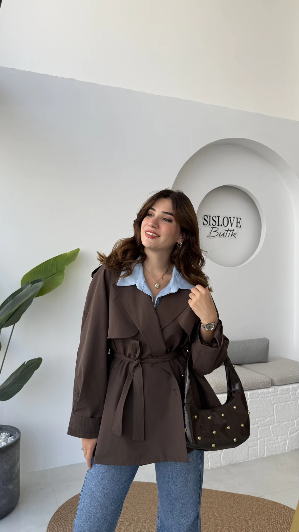 Gemma Kısa Trençkot - Kahve - Kod: 7556