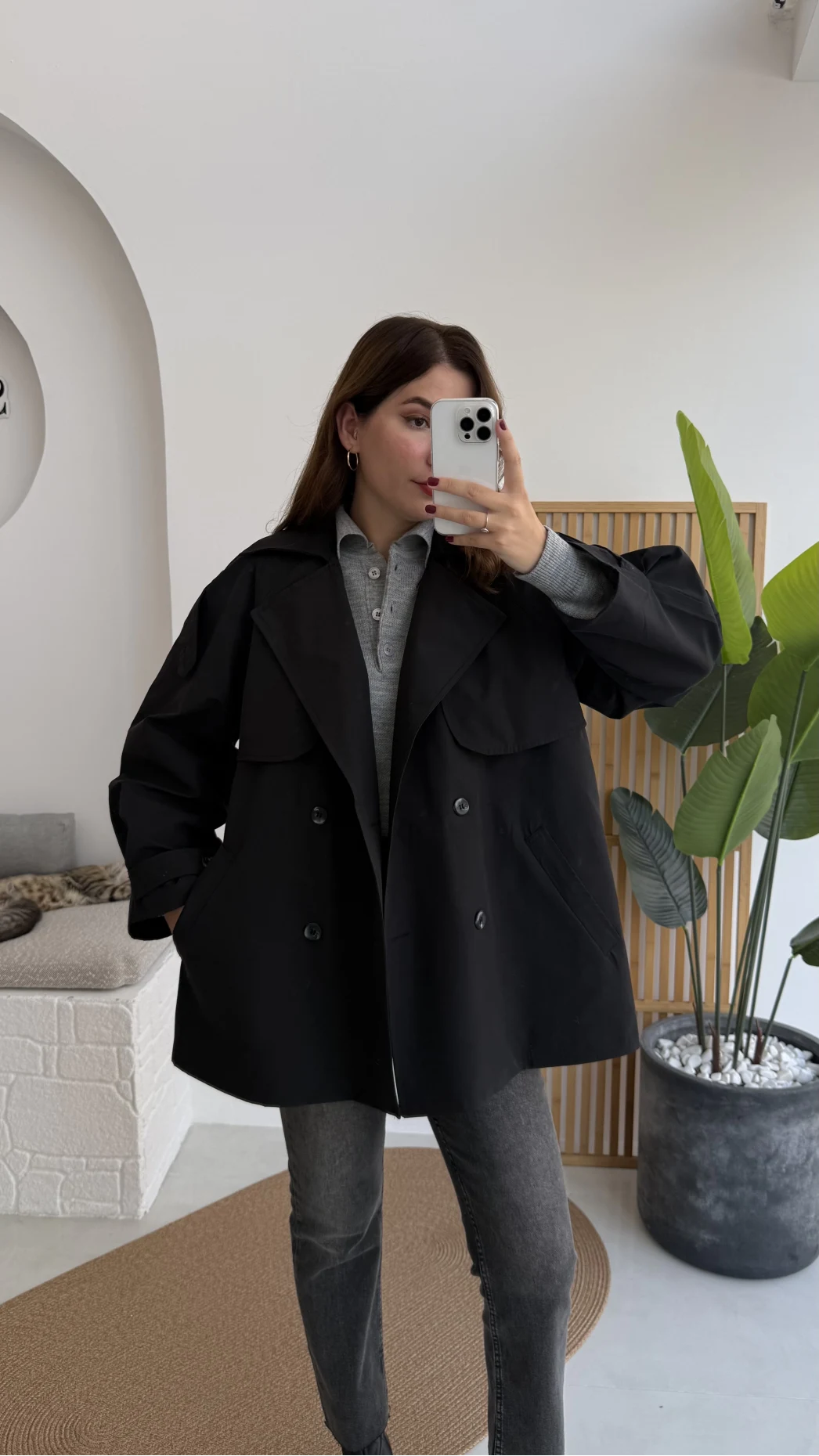 Gemma Kısa Trençkot - Siyah - Kod: 7556