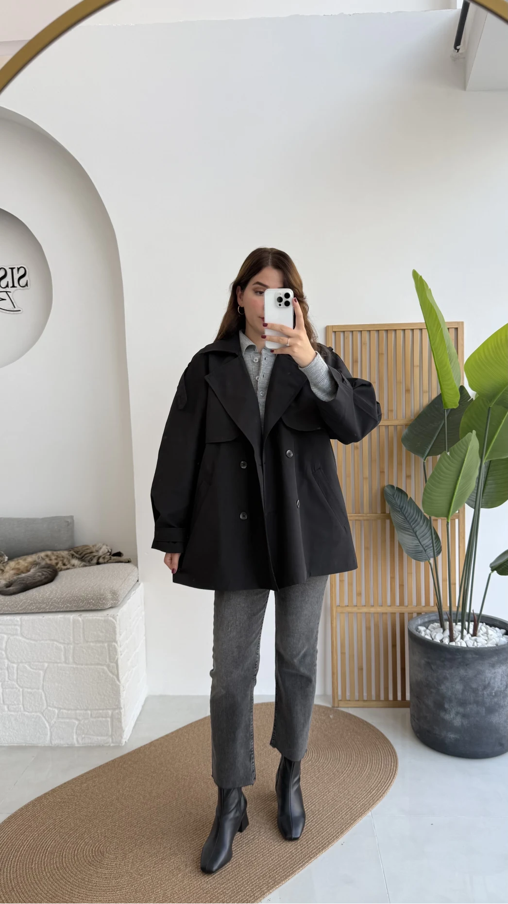 Gemma Kısa Trençkot - Siyah - Kod: 7556