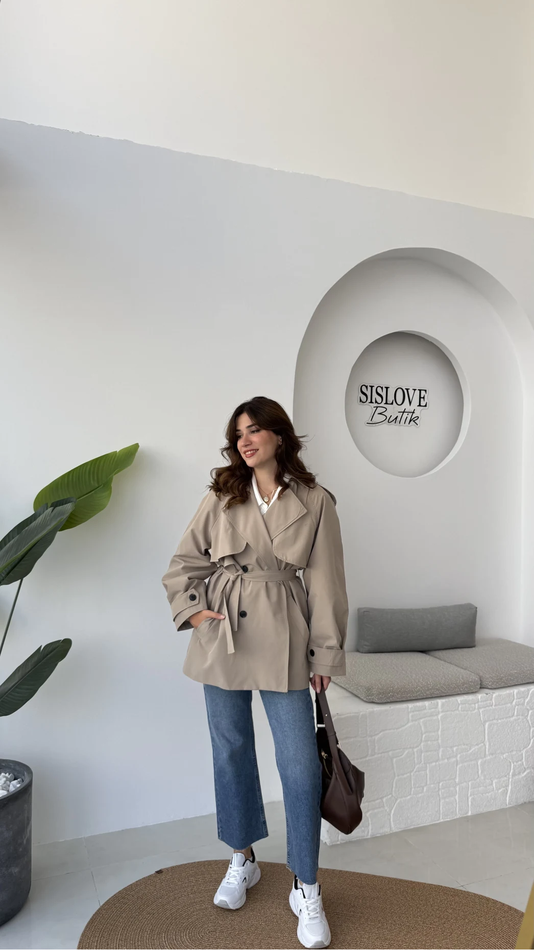 Gemma Kısa Trençkot - Vizon - Kod: 7556
