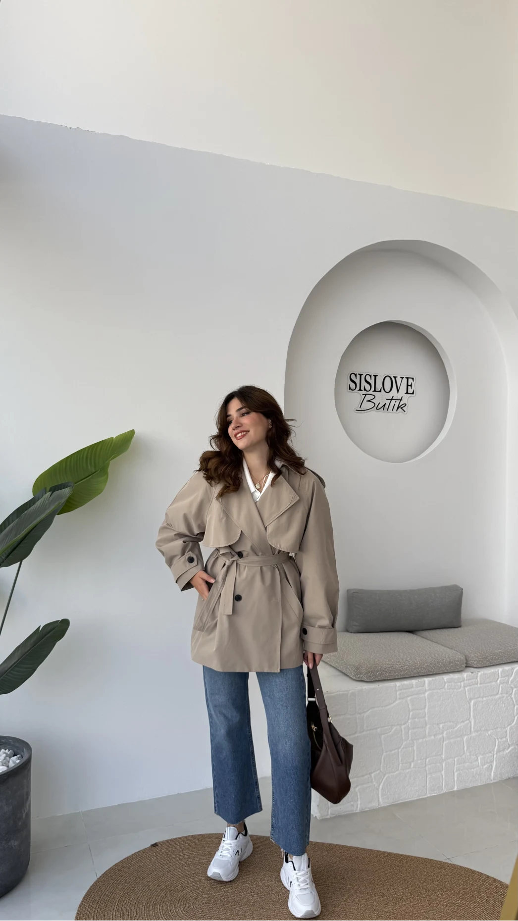 Gemma Kısa Trençkot - Vizon - Kod: 7556