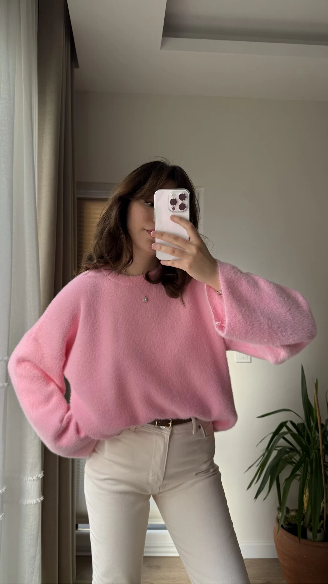 Geniş Kol Pembe Yumoş Kazak