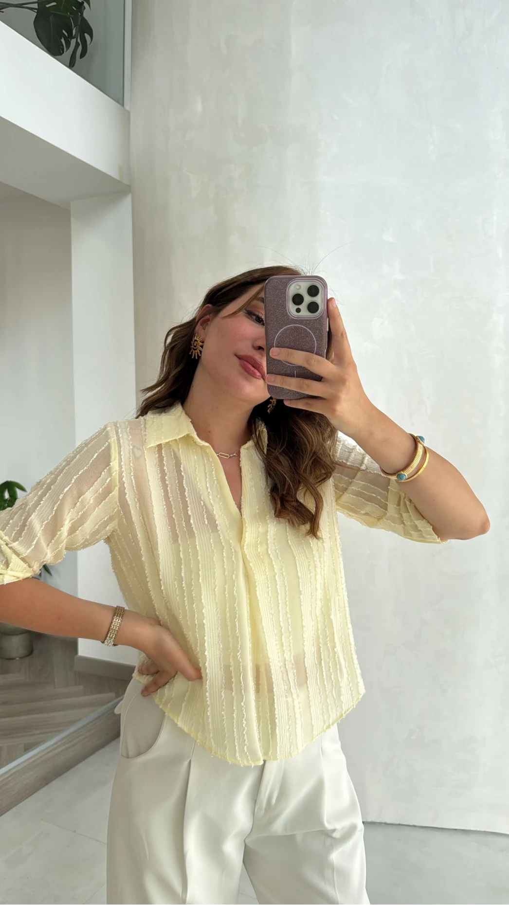 Geona Püskül Detay Bluz - Sarı - Kod: 2319
