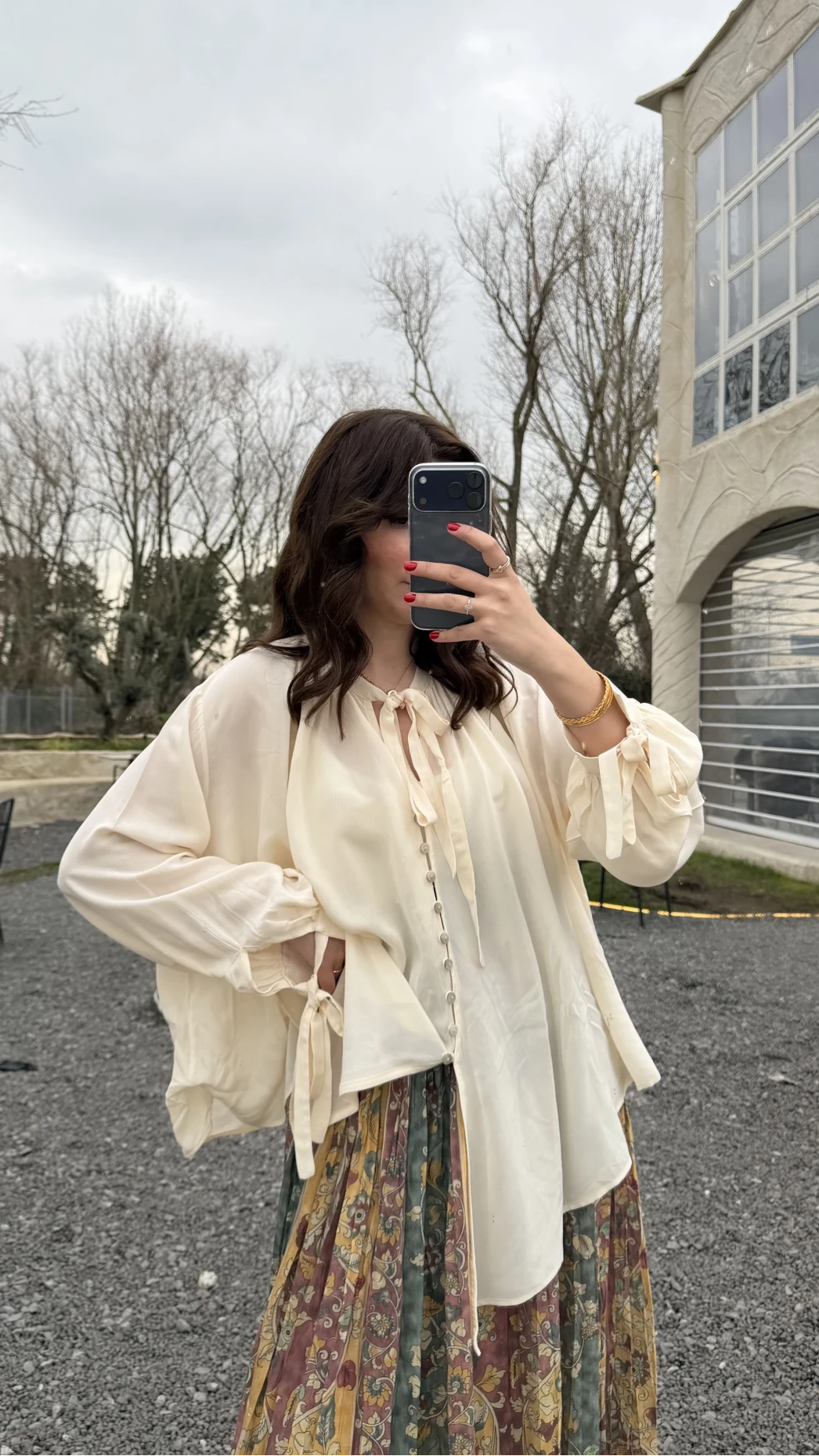 Georgia Bağlama Detaylı Dökümlü Gömlek - Ekru - Kod: 4988