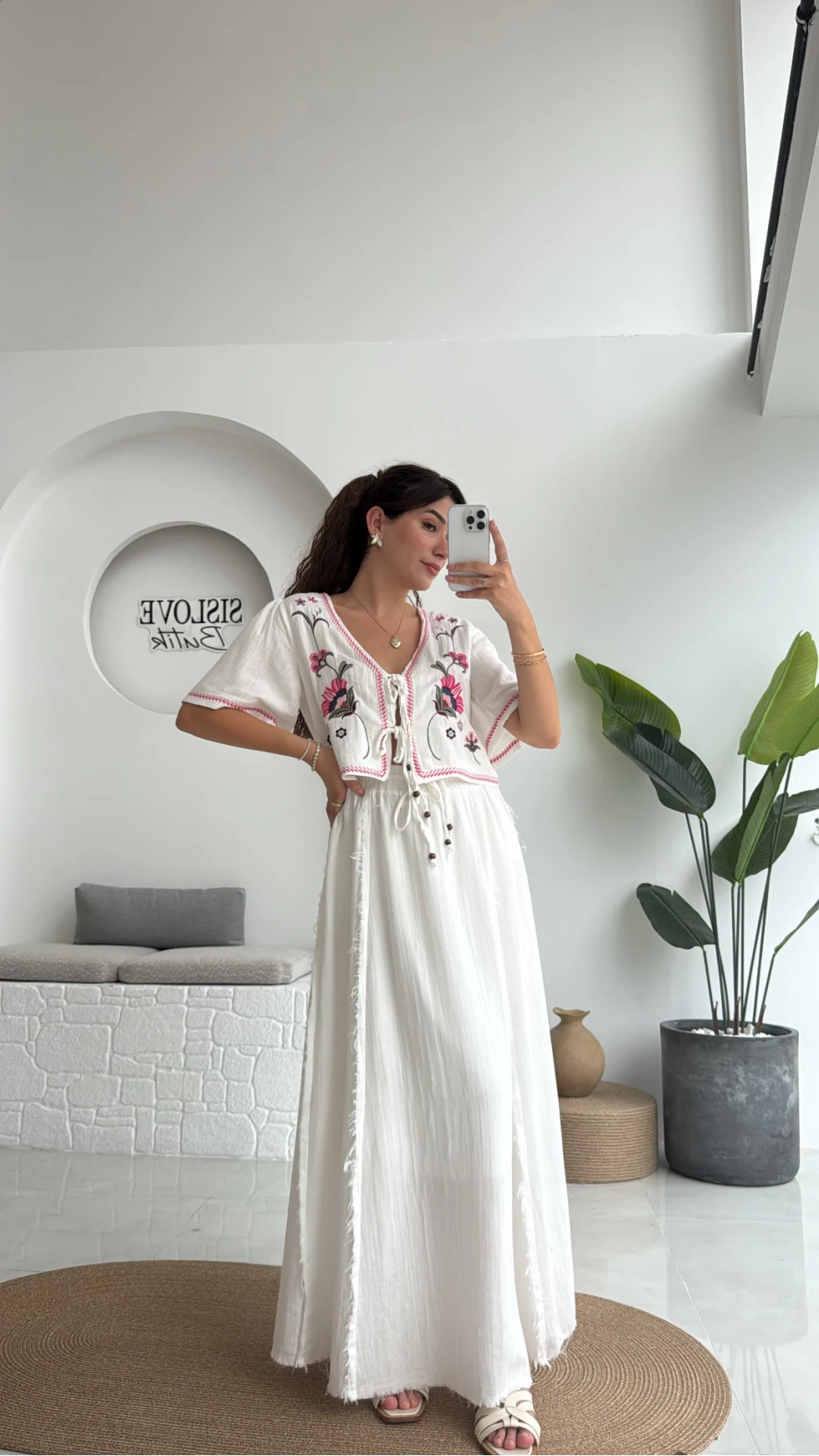 Georgia Nakışlı Müslin Etekli Takım - Beyaz - 8016