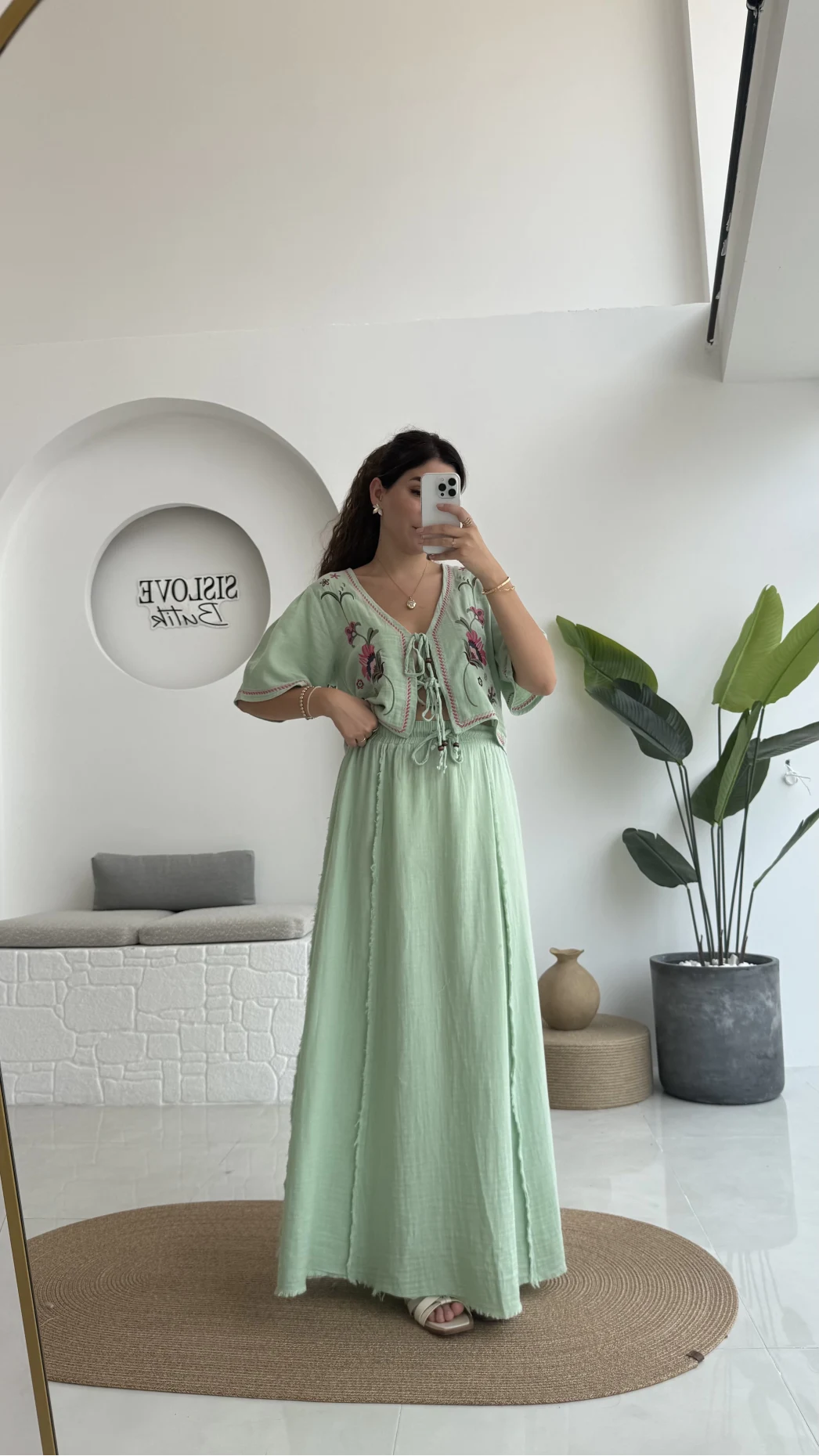 Georgia Nakışlı Müslin Etekli Takım - Mint - 8016