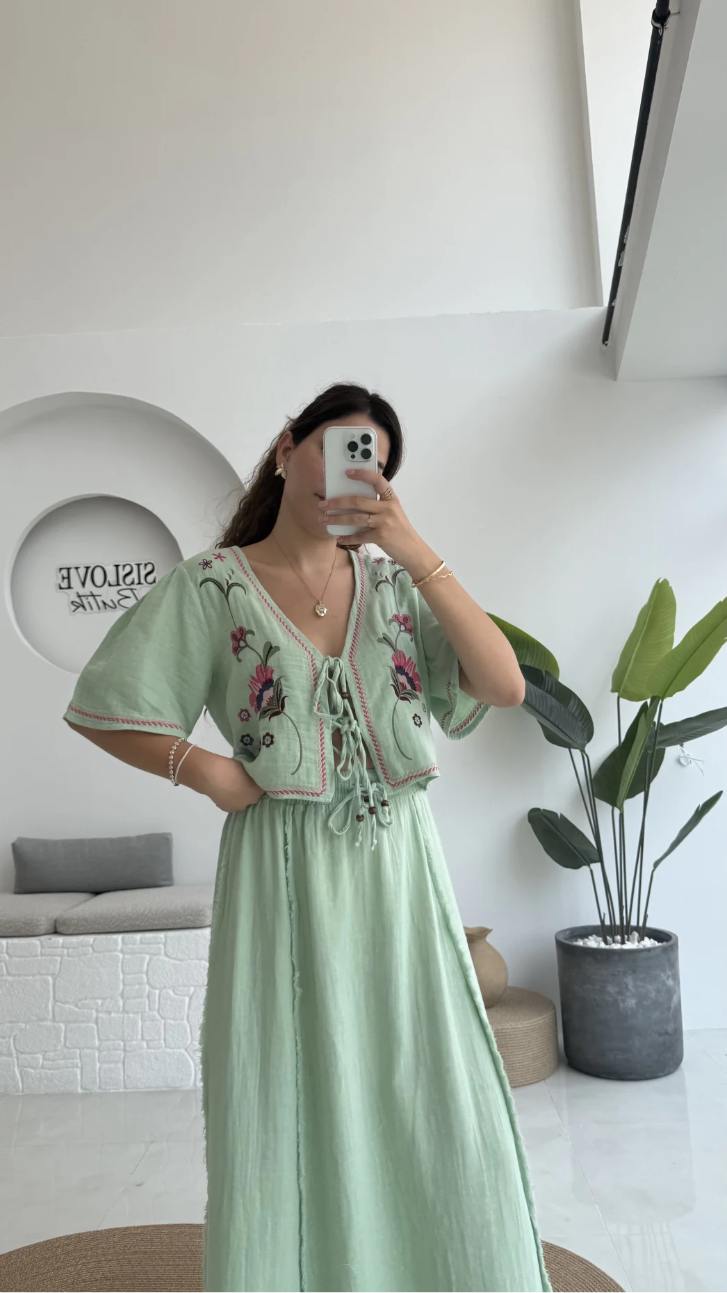 Georgia Nakışlı Müslin Etekli Takım - Mint - 8016
