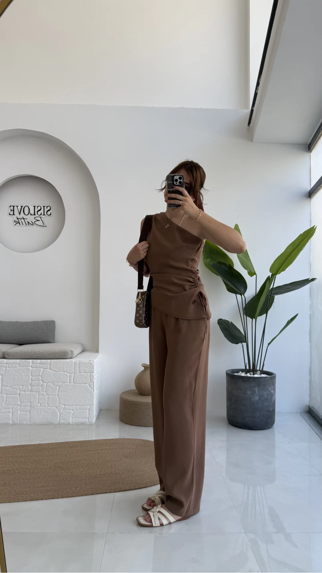 Gilda Tek Omuz Asimetrik Kesim Takım - Kahve