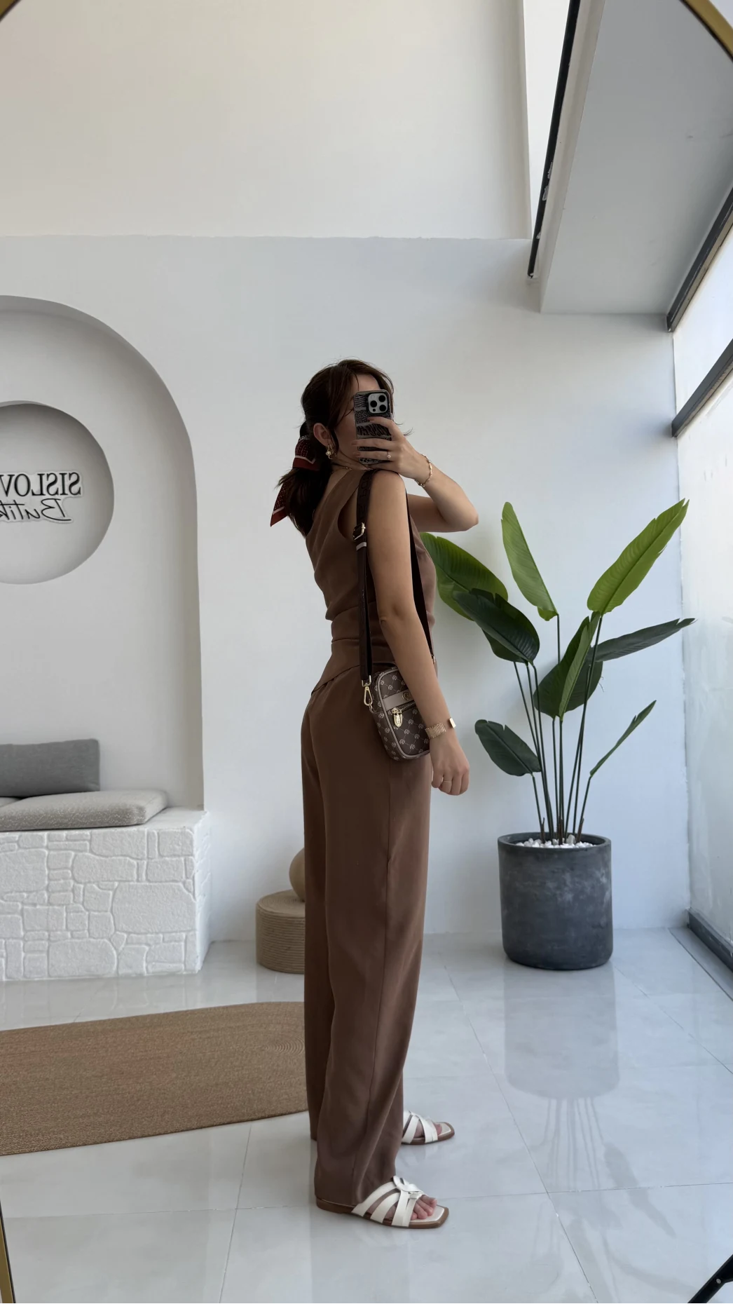 Gilda Tek Omuz Asimetrik Kesim Takım - Kahve