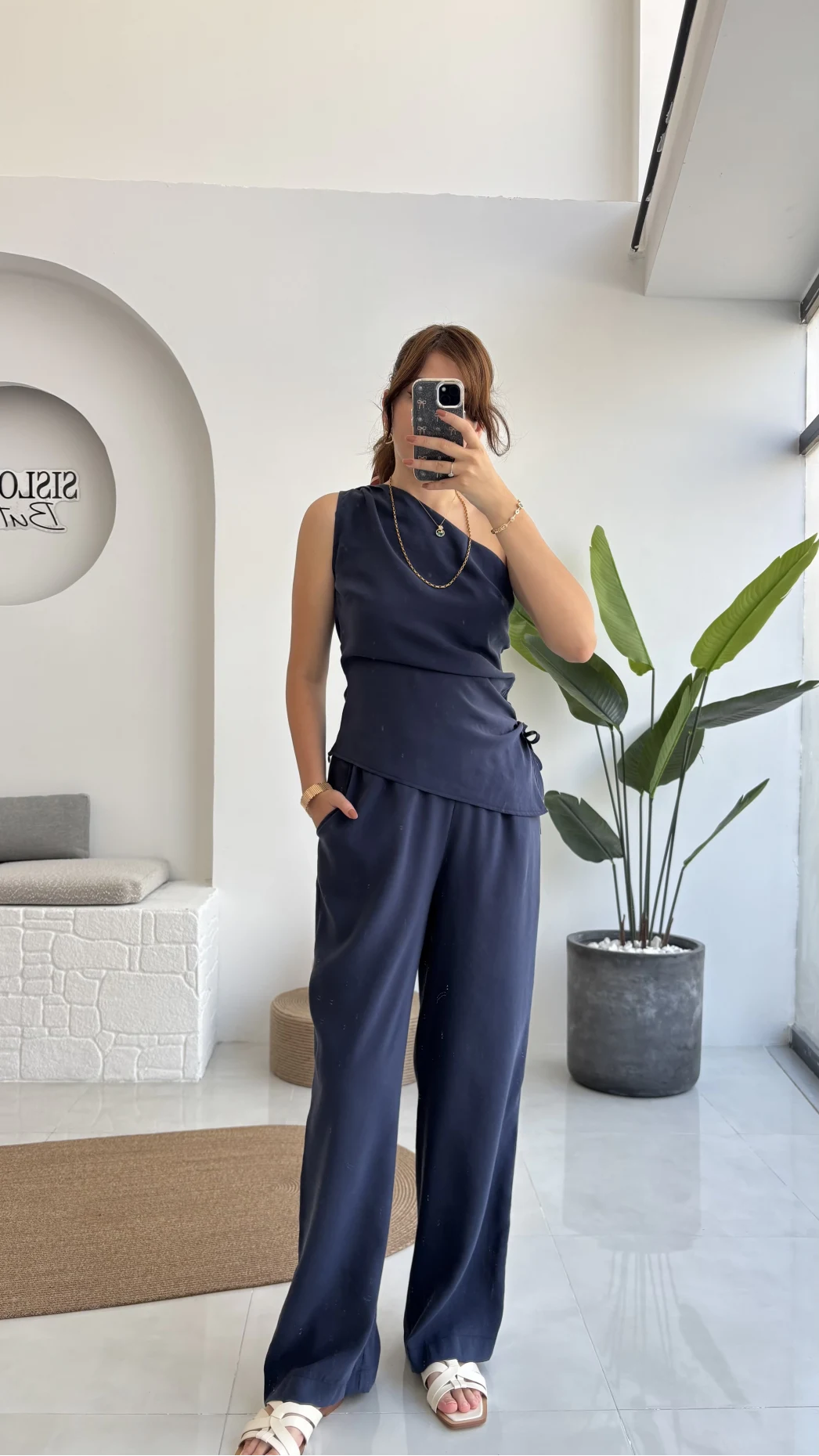 Gilda Tek Omuz Asimetrik Kesim Takım - Lacivert