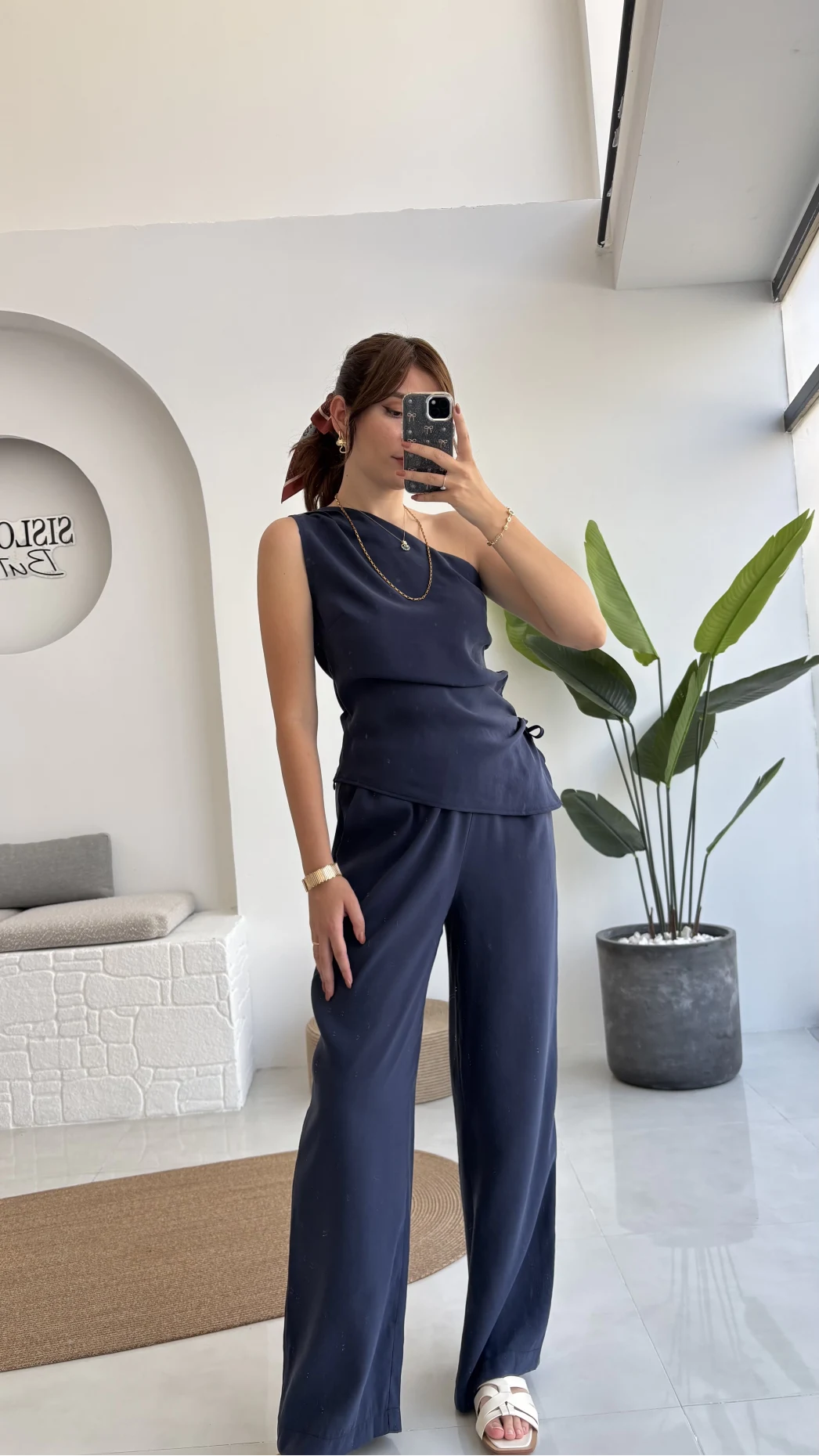 Gilda Tek Omuz Asimetrik Kesim Takım - Lacivert