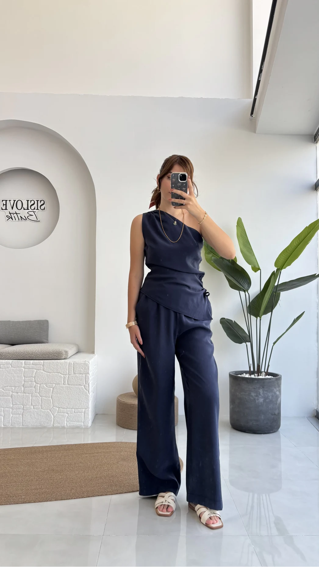 Gilda Tek Omuz Asimetrik Kesim Takım - Lacivert