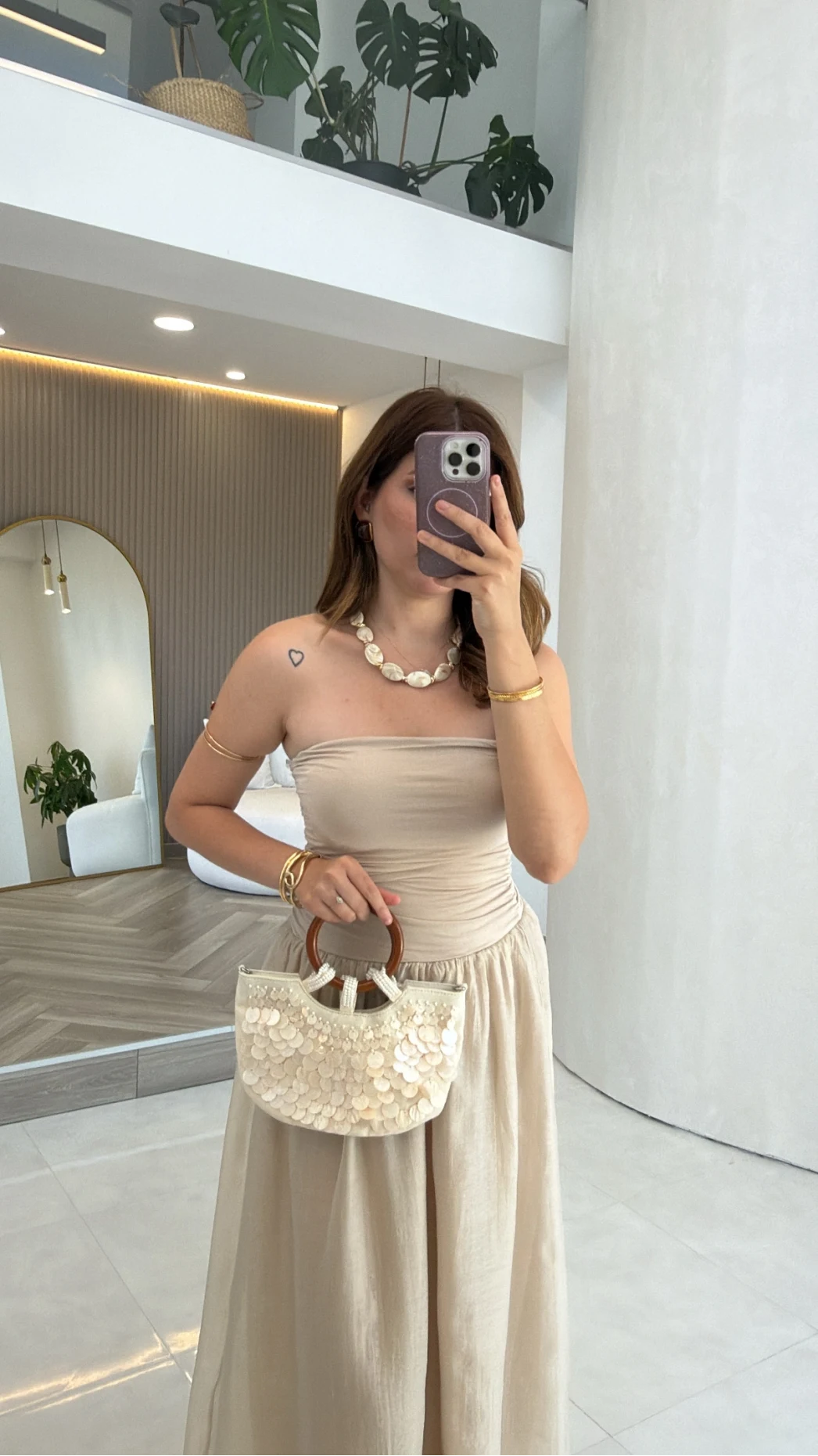 Glow Straplez Yanı Büzgülü Elbise - Bej - Kod: 0106