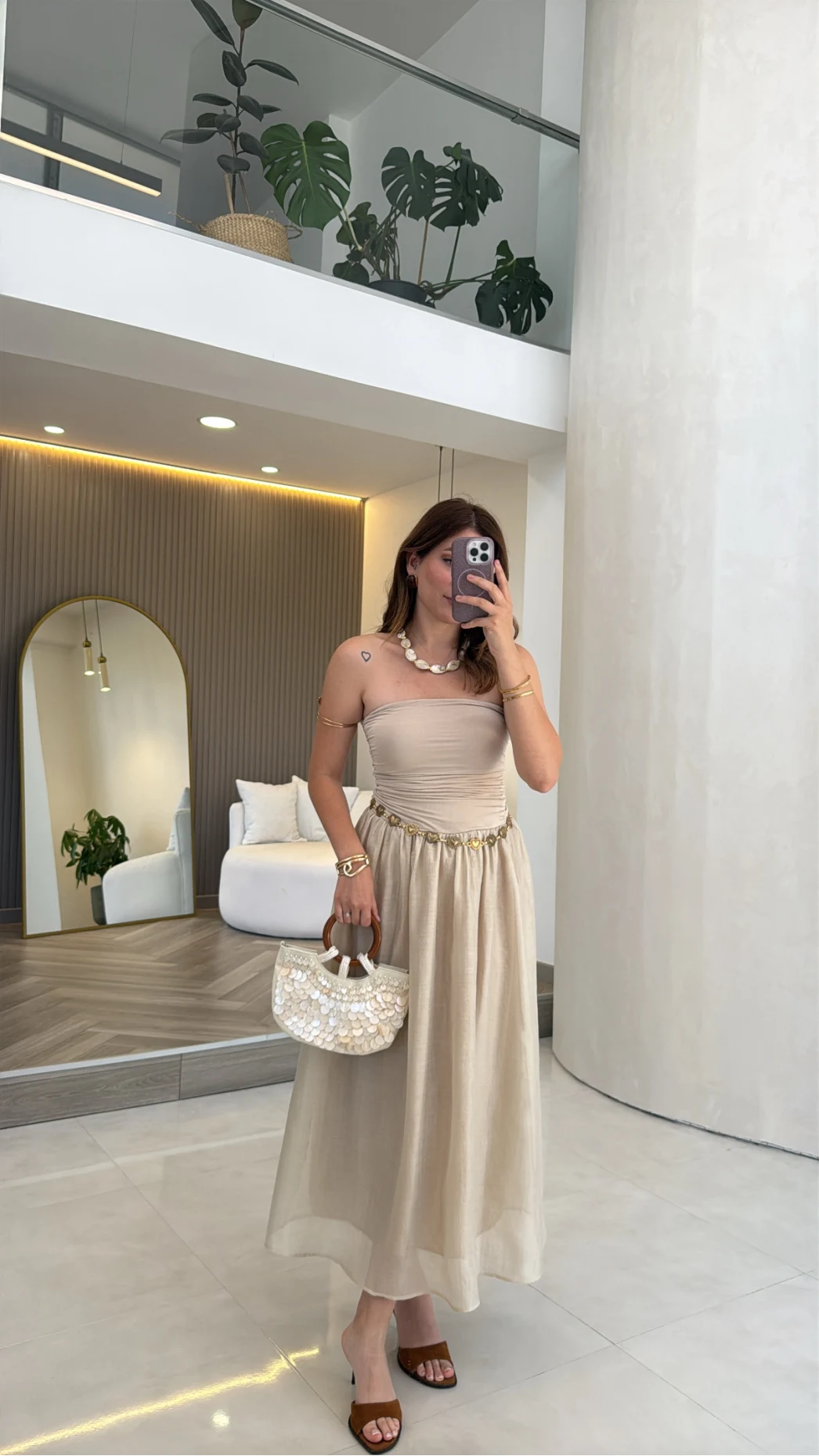 Glow Straplez Yanı Büzgülü Elbise - Bej - Kod: 0106