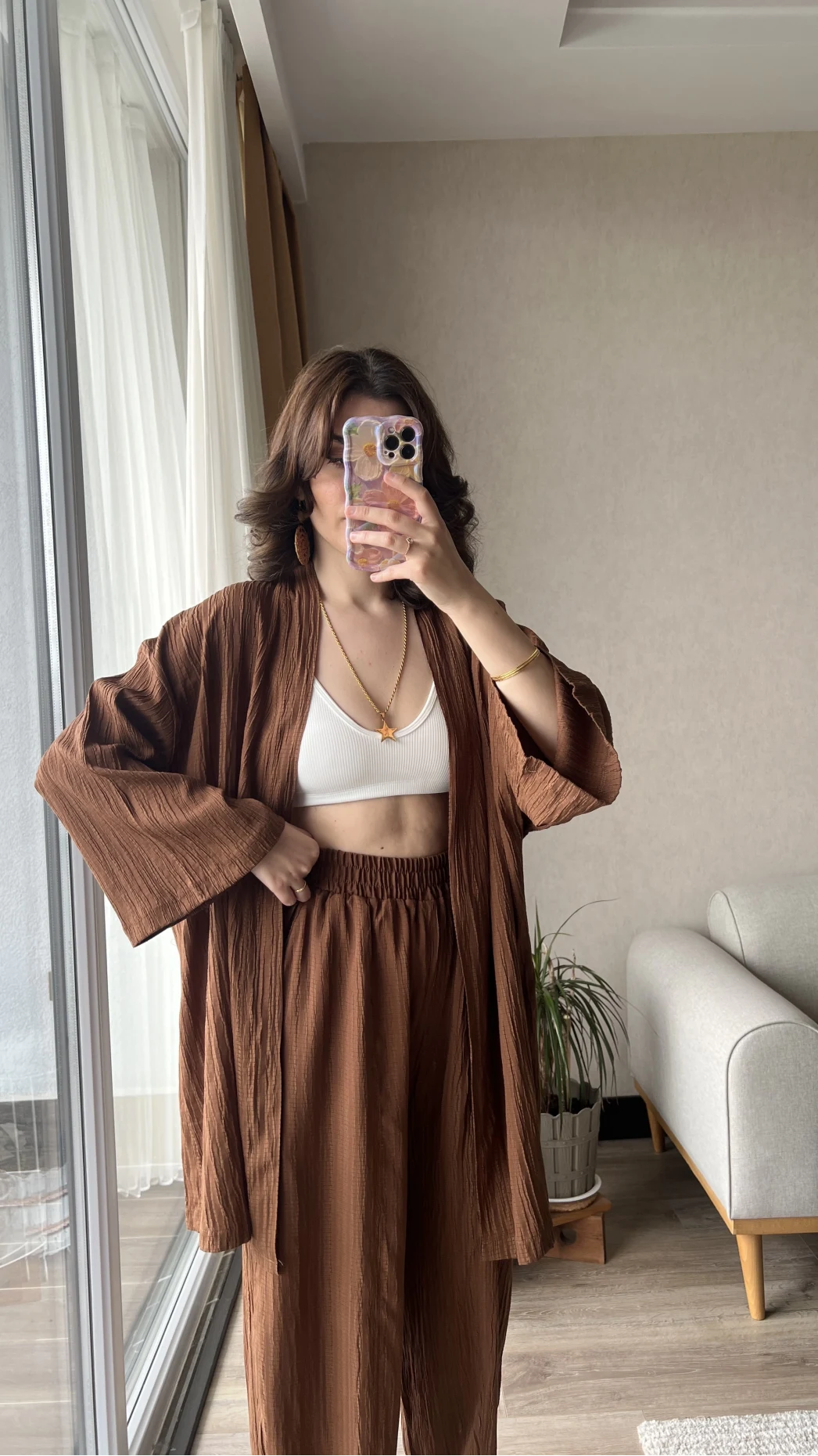 Gofre Kimona Takım Acı Kahve